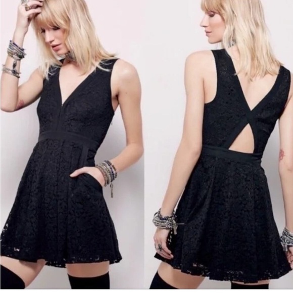 Free People Lovely In Lace Black Dress Size Large - Picture 1 of 10